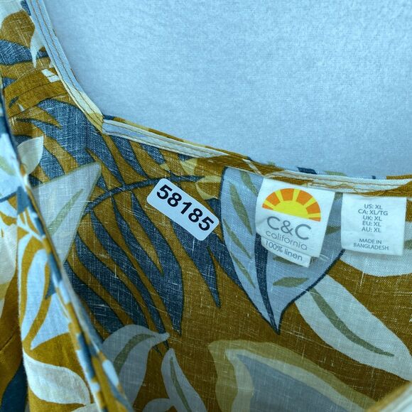 C&C CALIFORNIA Tank Top XL Linen Tropical Sleeveless Button Front Yellow - Picture 11 of 11